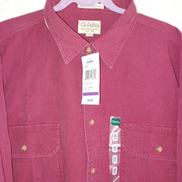 New Cabela's Men's 2XL Reg. Stonewash Canvas Dark Red 100% Cotton LS Shirt - Picture 8 of 10